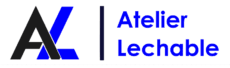 Logo d'Atelier Lechable : un 'A' gris entrelacé avec un 'L' bleu, séparé par une ligne verticale du texte 'Atelier Lechable' en bleu.